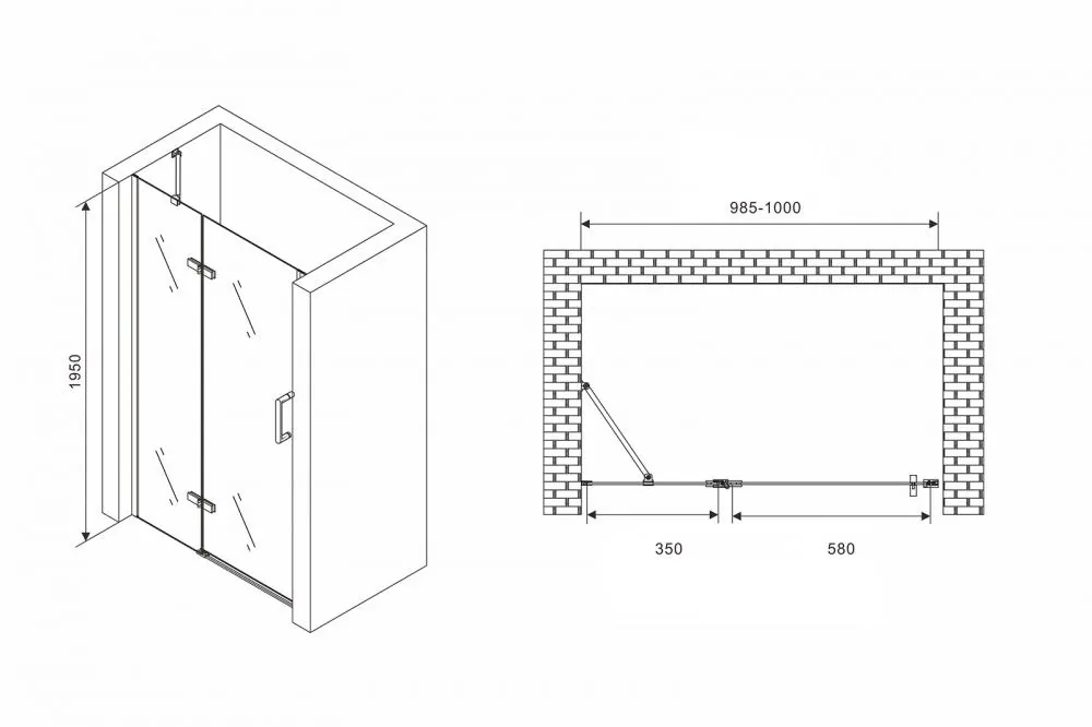 Габаритная схема Душевая дверь Abber Zart AG08100B 100