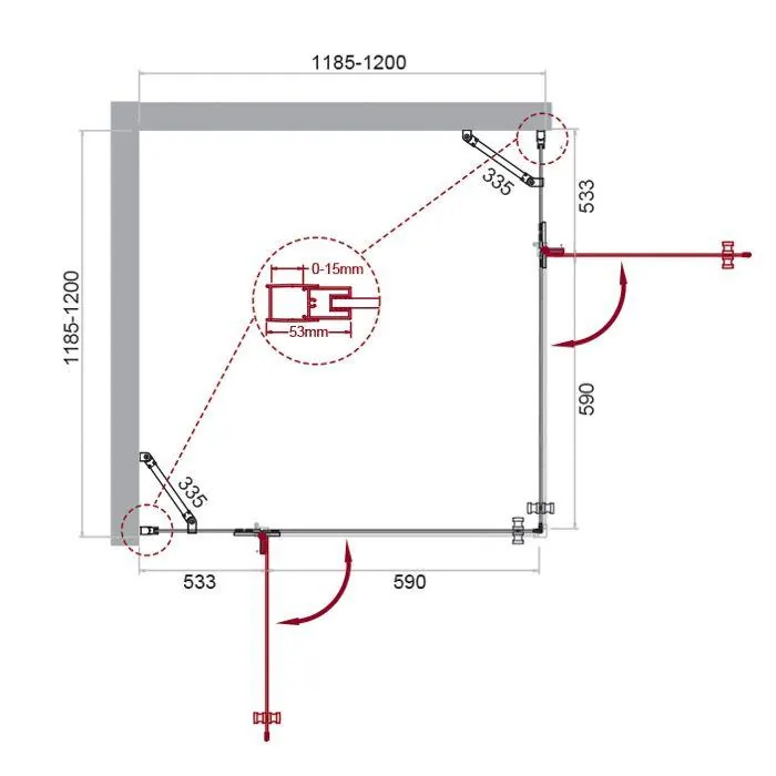 Габаритная схема Душевой уголок BelBagno Kraft A-22-120-C-Cr
