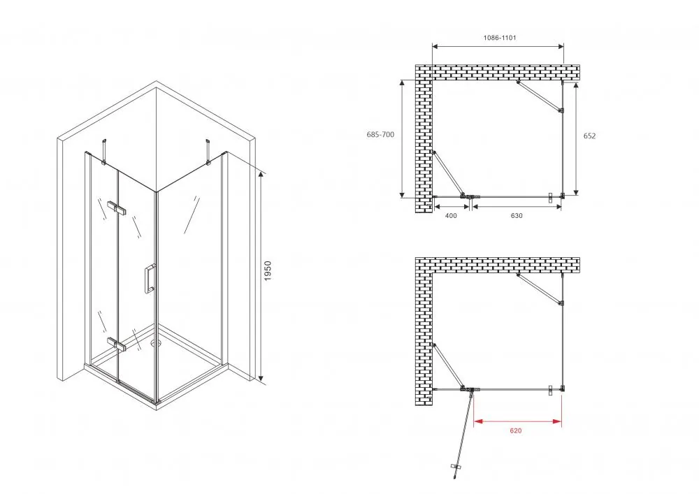 Габаритная схема Душевой уголок Abber Zart AG08110-S71 70x110