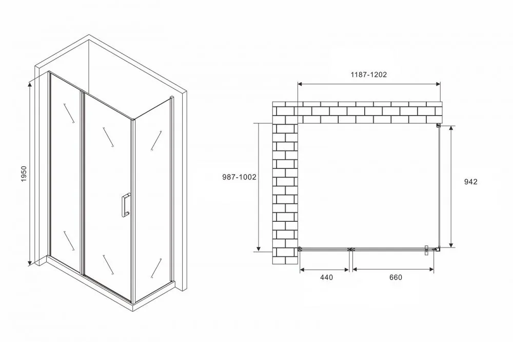Габаритная схема Душевой уголок Abber Sonnenstrand AG04120BS-S100B 120x100