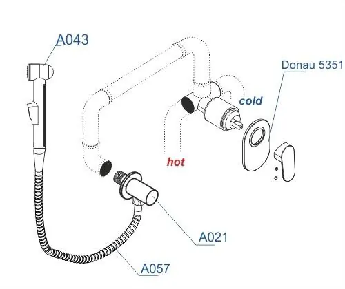 Габаритная схема Гигиенический душ Wasserkraft Donau A15357 со смесителем, с внутренней частью