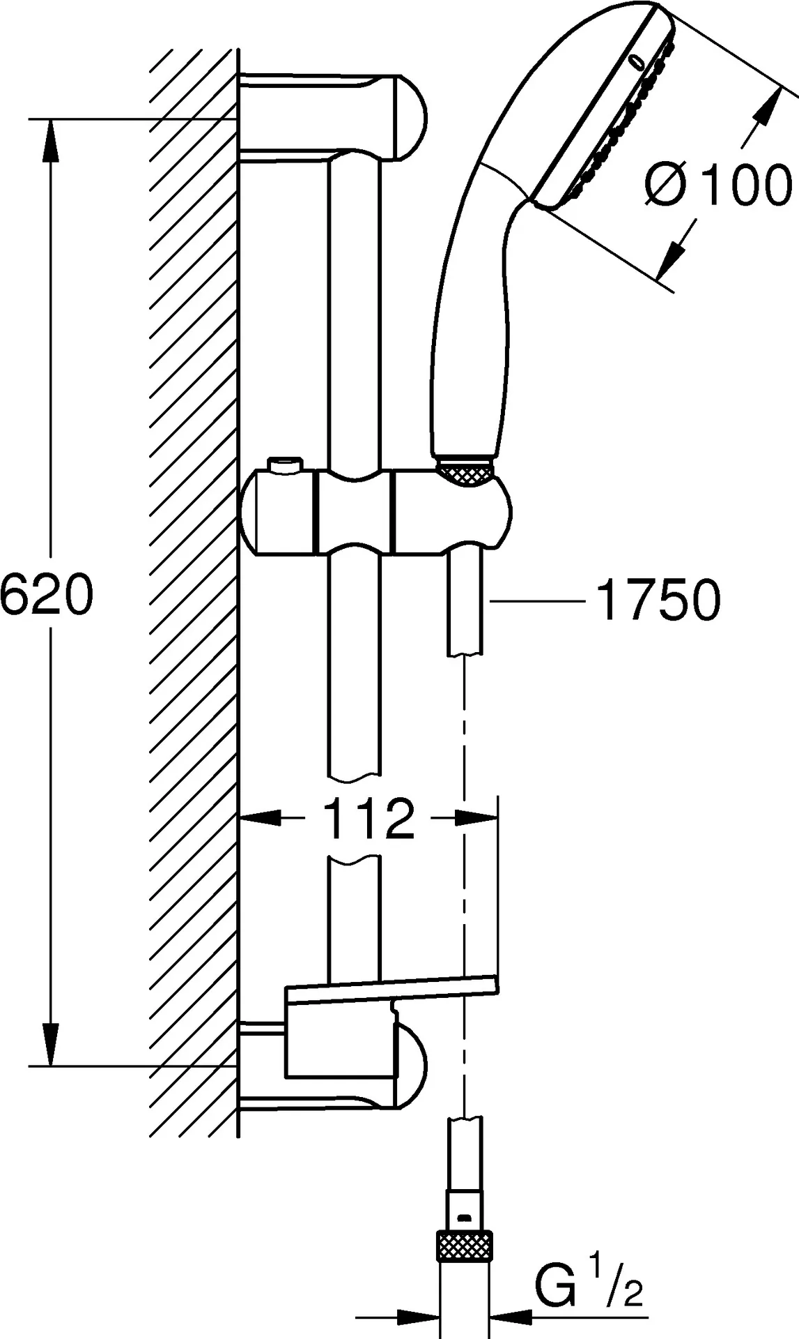 Габаритная схема Душевой гарнитур Grohe Tempesta New 27926001