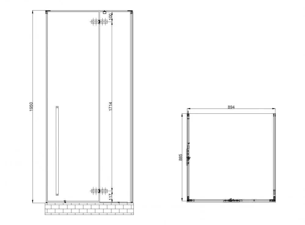 Габаритная схема Душевой уголок Abber Eins AG06099B 90x90