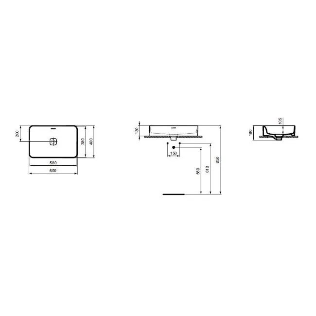 Габаритная схема Раковина Ideal Standard Strada II T299901 60 см