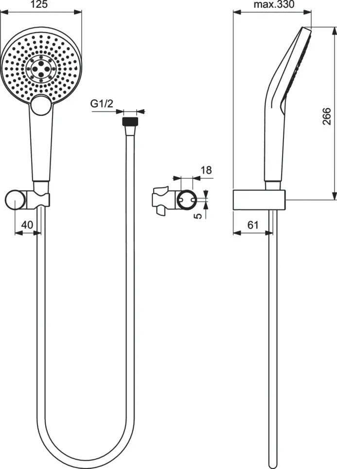 Габаритная схема Душевой гарнитур Ideal Standard IdealRain cube B1765AA
