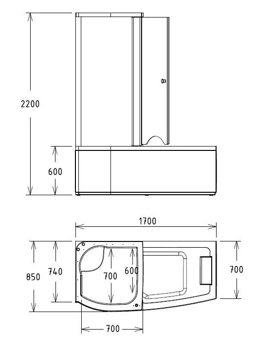 Габаритная схема Акриловая ванна Gemy G8040 C L 170х85