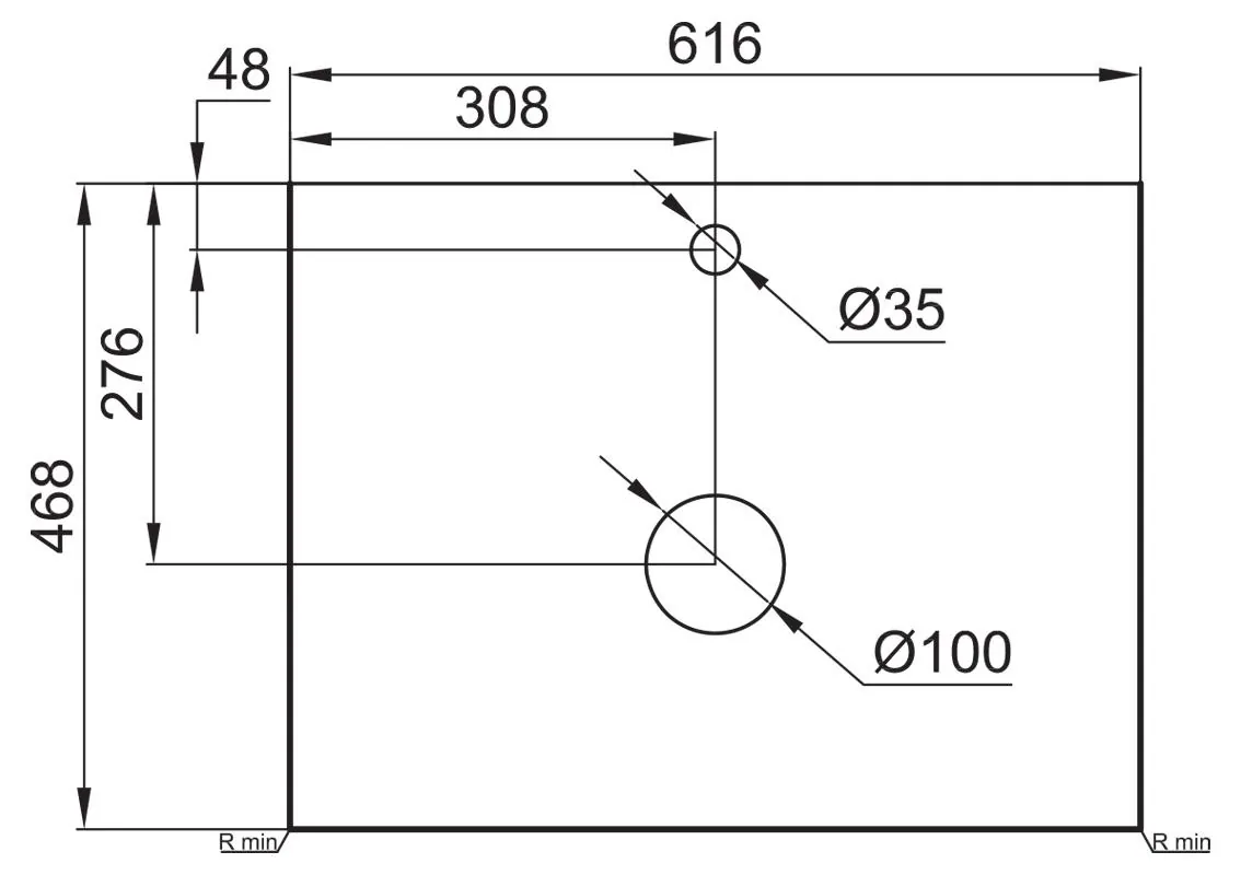 Габаритная схема Столешница BelBagno KEP-60-BO Bianco Opaco