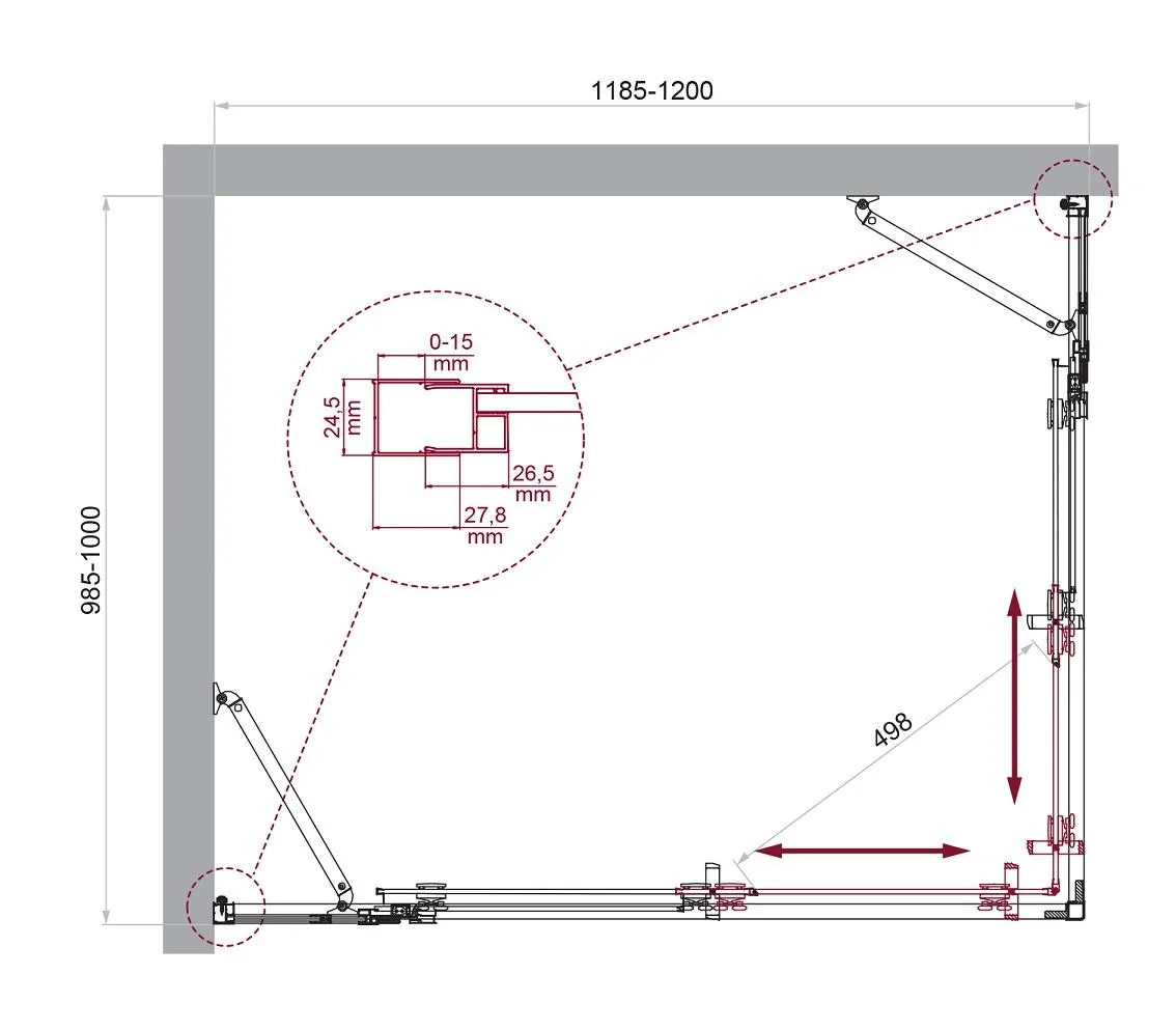 Габаритная схема Душевой уголок BelBagno Luce AH-22-120/100-P-Cr