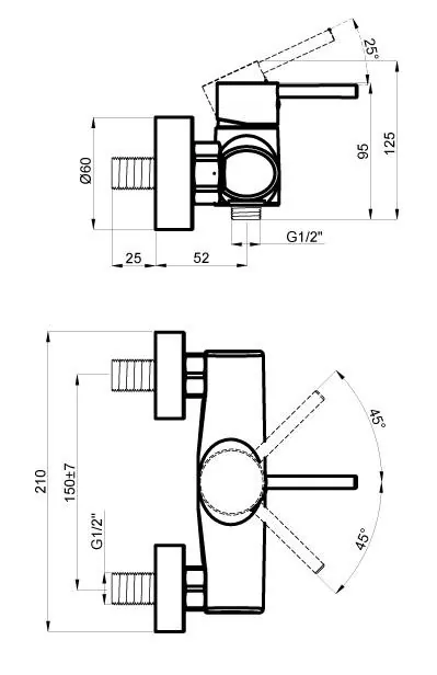 Габаритная схема Смеситель Azario Tasco AZ15160631 для душа