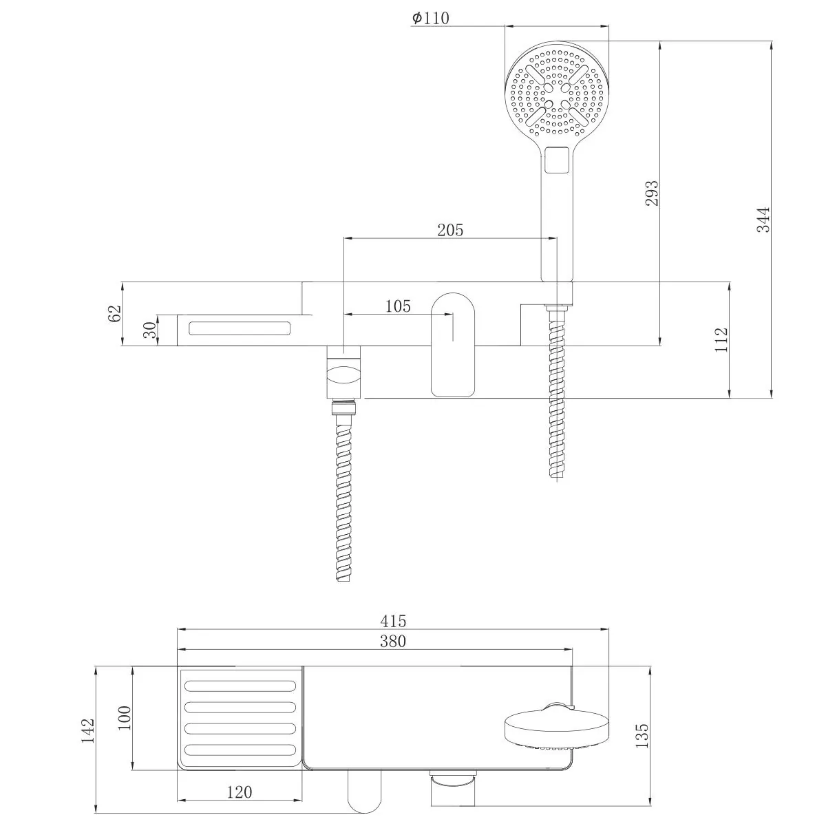 Габаритная схема Смеситель Lemark Unibox LM6914CW для ванны с душем