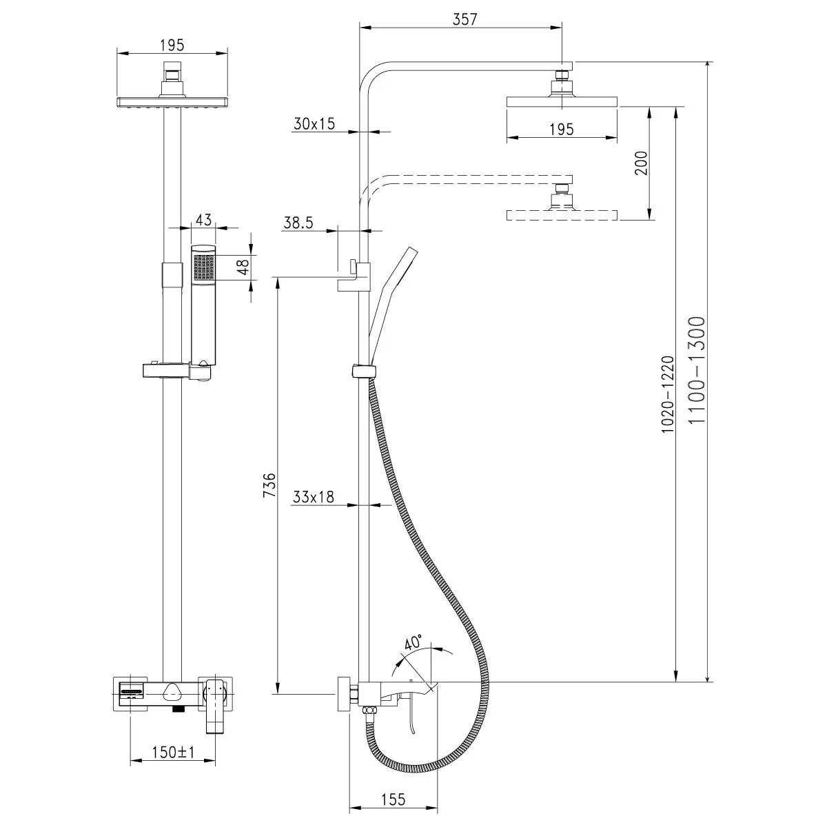 Габаритная схема Душевая стойка Lemark Contest LM5862CW