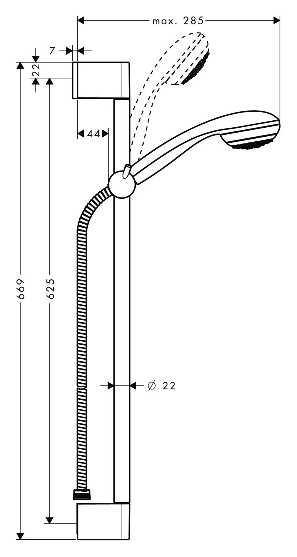 Габаритная схема Душевой гарнитур Hansgrohe Crometta 27767000