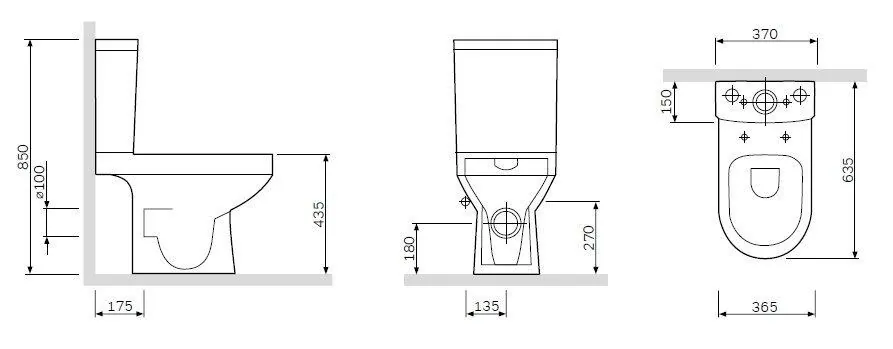 Габаритная схема Унитаз-компакт AM.PM Spirit 2.0 C708600WH безободковый