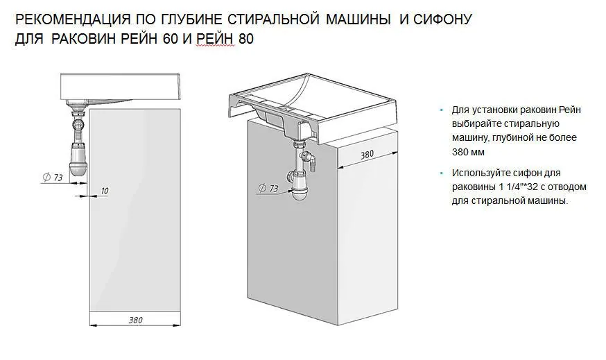 Габаритная схема Мебельная раковина Aquaton Рейн 80