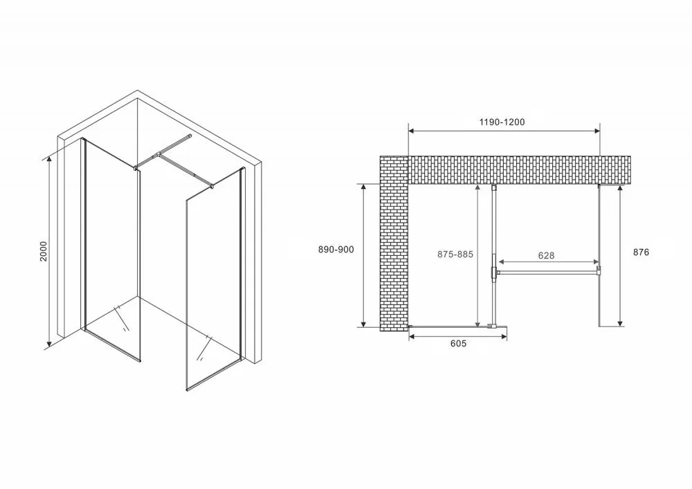 Габаритная схема Душевая перегородка Abber Immer Offen AG67129B