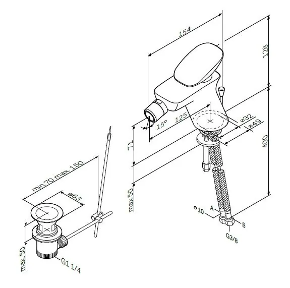 Габаритная схема Смеситель AM.PM Spirit 2.0 F70A83100 для биде