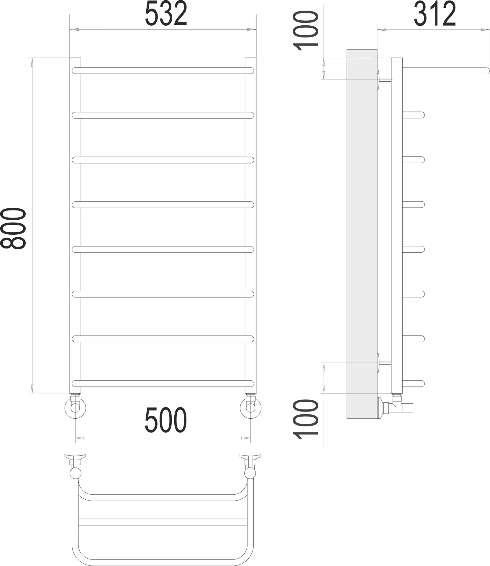 Габаритная схема Полотенцесушитель водяной Terminus Полка П8 50х80