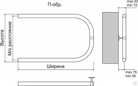 Габаритная схема Полотенцесушитель водяной Terminus Эконом 4620768881374 U-образный 50х50
