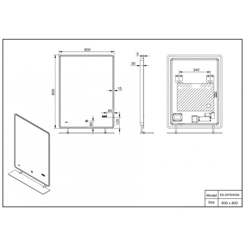 Габаритная схема Зеркало Esbano ES-2073HDSA 60