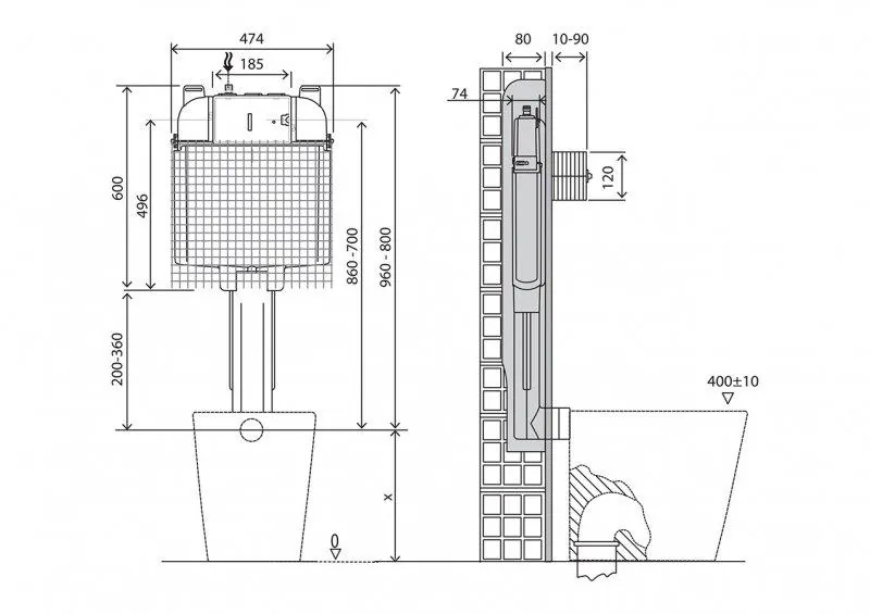 Габаритная схема Смывной бачок скрытого монтажа BelBagno BB025-CS