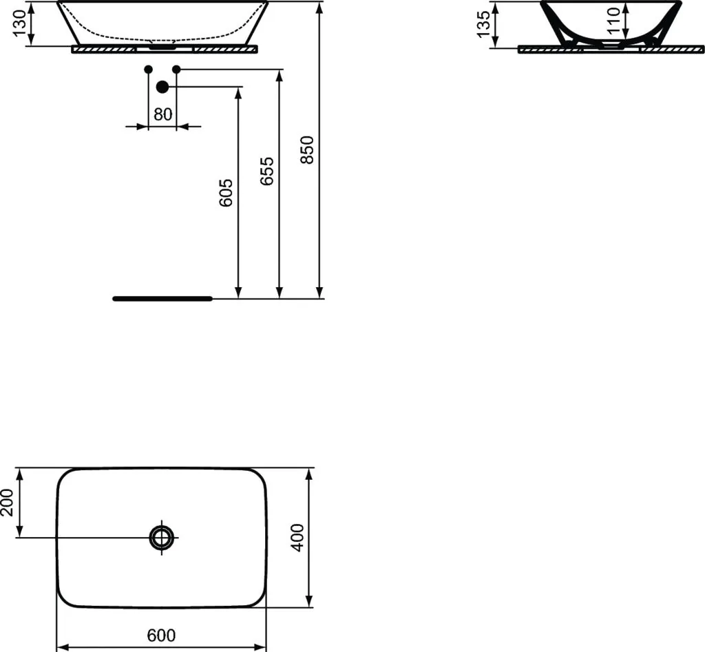 Габаритная схема Раковина Ideal Standard Connect Air E034801 60 см
