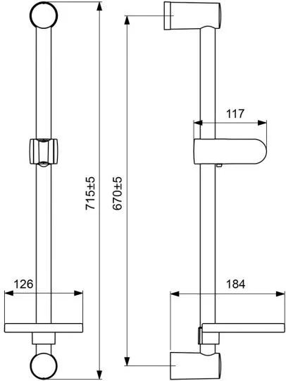 Габаритная схема Душевая штанга Vidima Fresh BA219AA