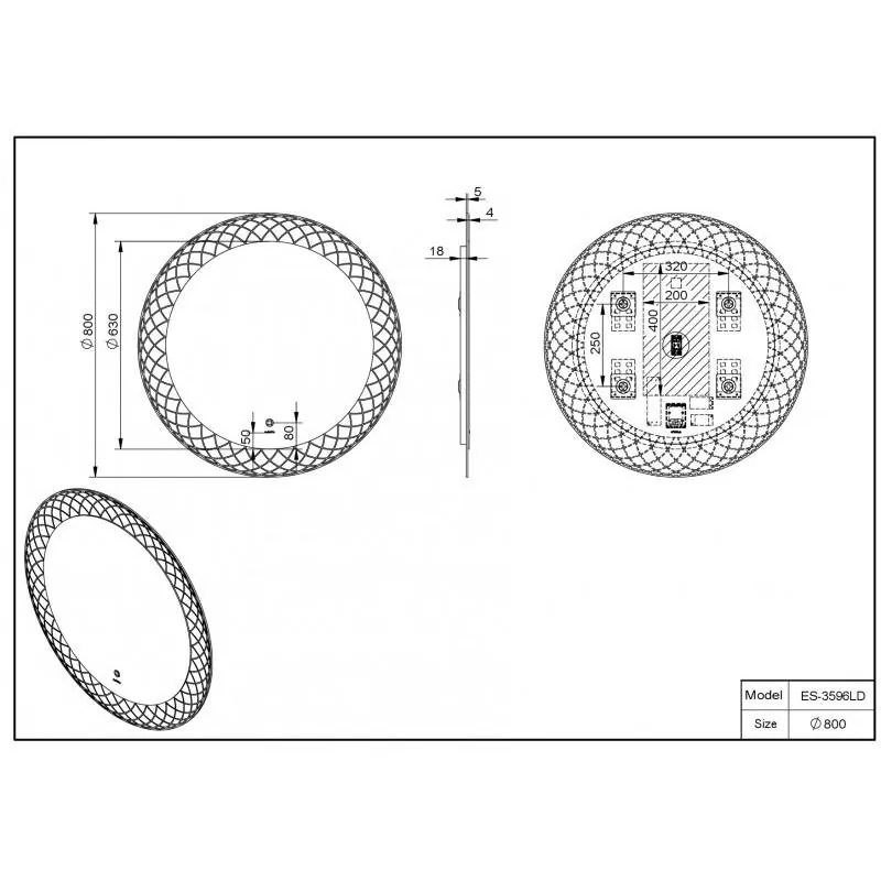 Габаритная схема Зеркало Esbano ES-3596LD 80