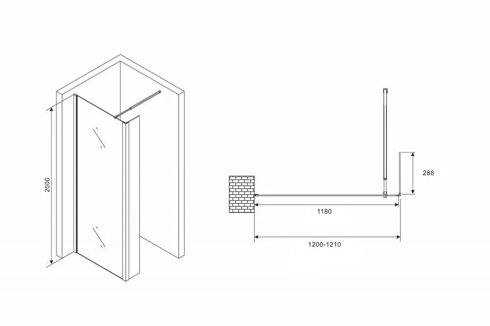 Габаритная схема Душевая перегородка Abber Immer Offen AG66120B