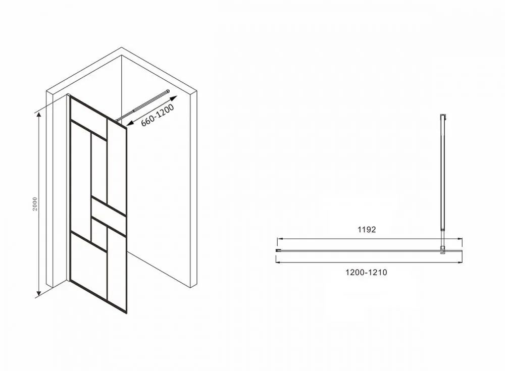Габаритная схема Душевая перегородка Abber Immer Offen AG63120B8