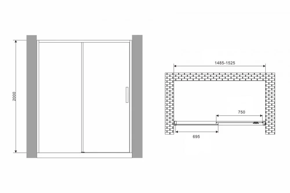 Габаритная схема Душевая дверь Abber Komfort AG93150B 150 см