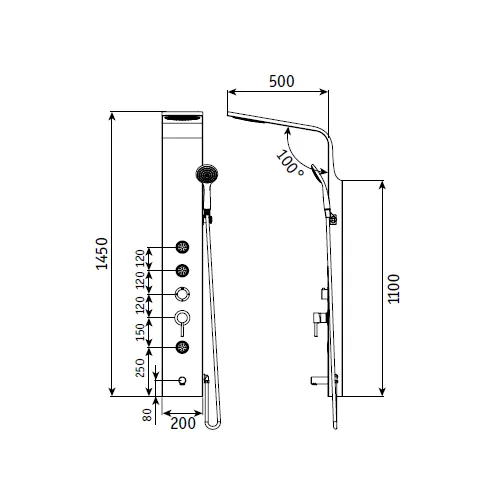 Габаритная схема Душевая панель RGW Shower Panels SP-05B