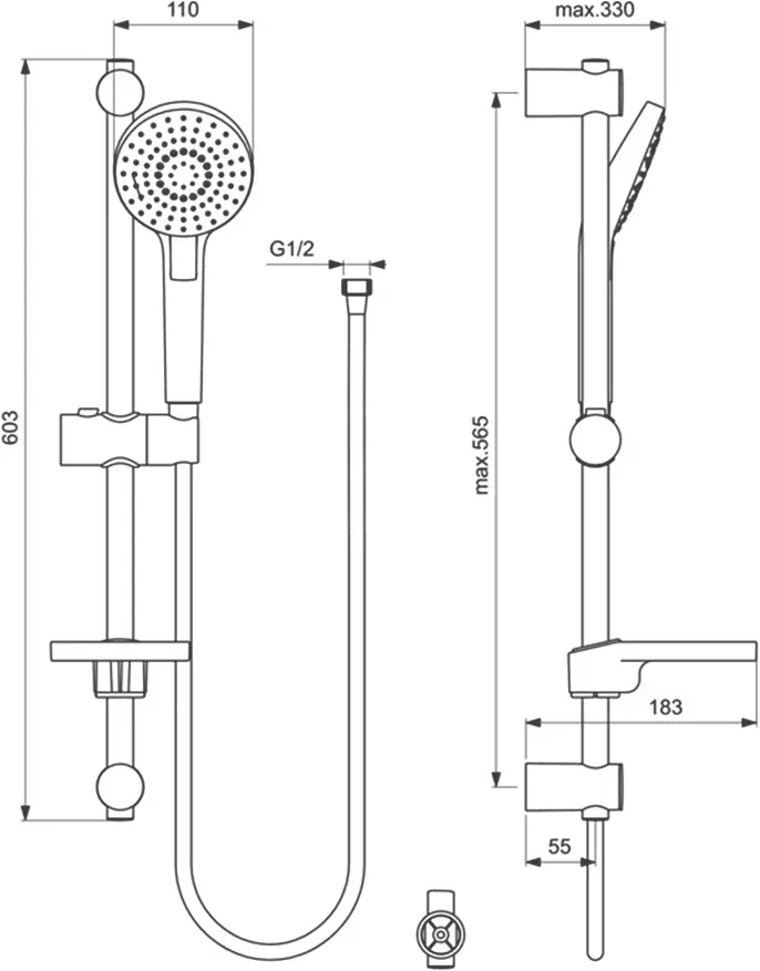 Габаритная схема Душевой комплект Ideal Standard Ceraflex BD001AA
