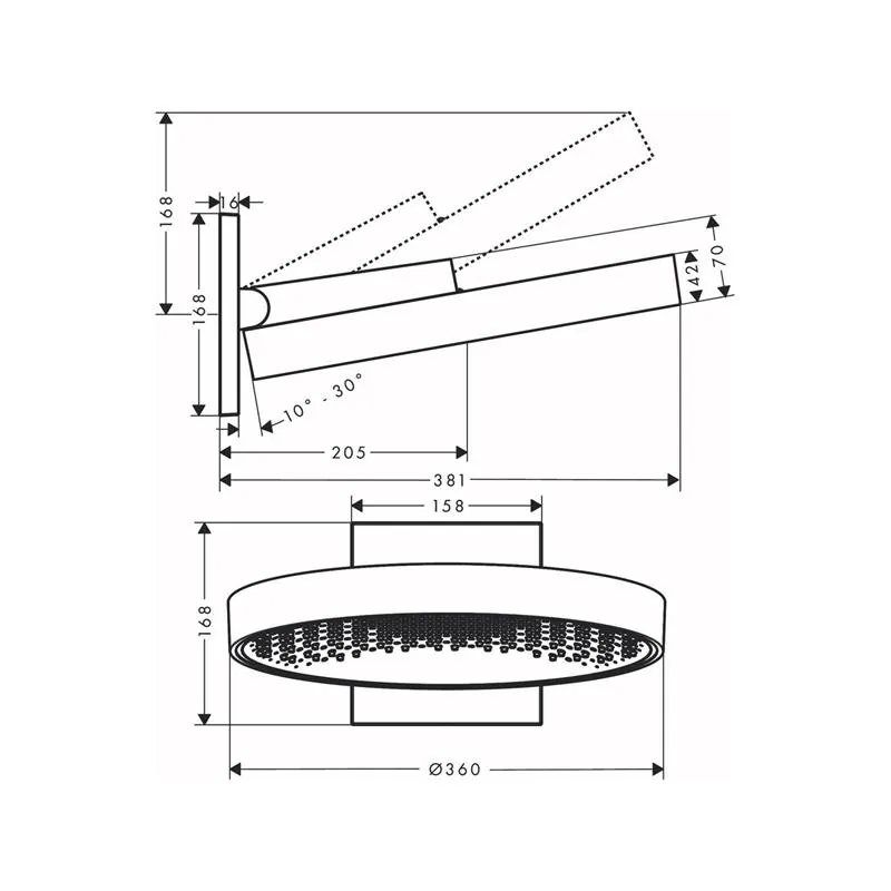 Габаритная схема Верхний душ Hansgrohe Rainfinity 26230000