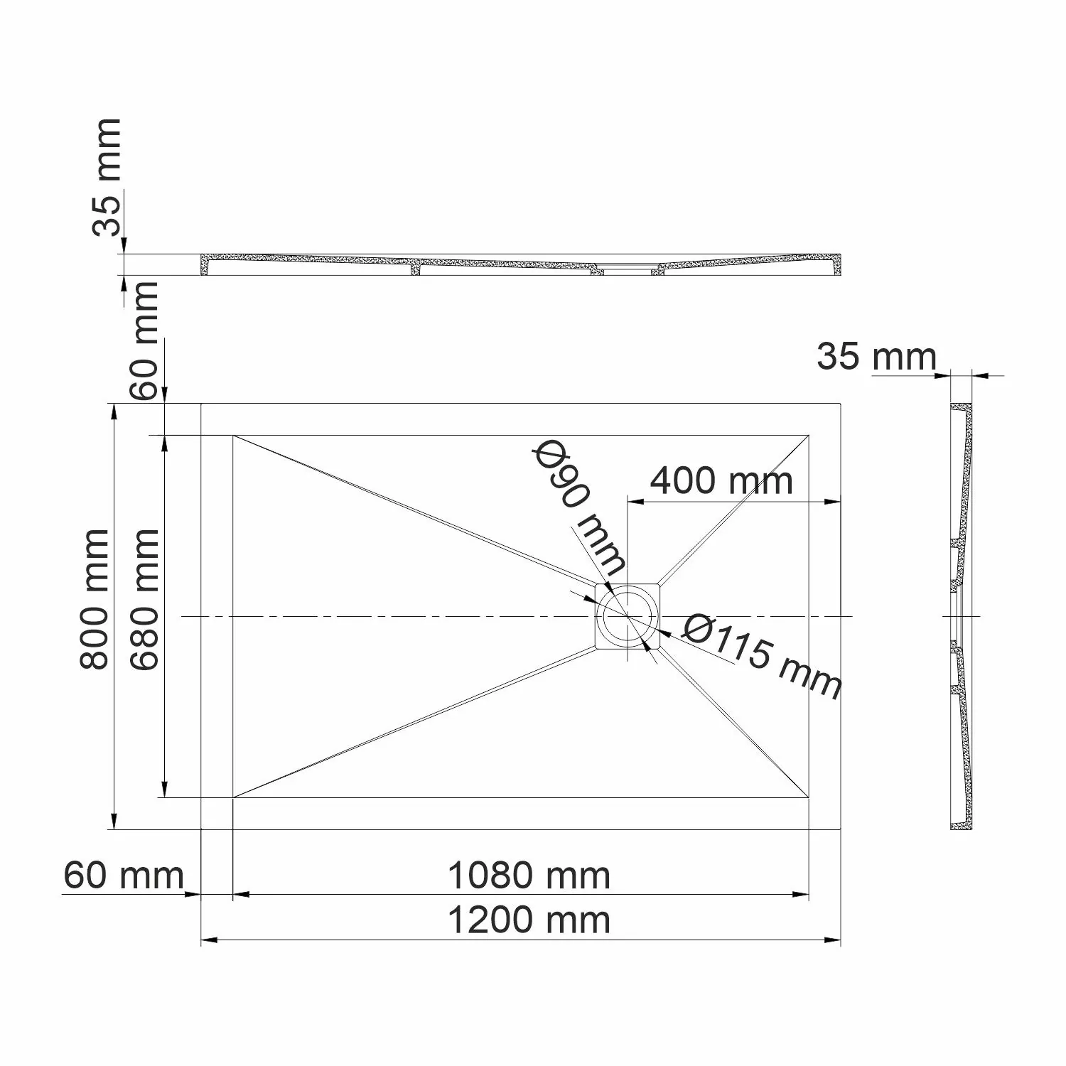 Габаритная схема Поддон для душа Wasserkraft Aller 10T06 120x80