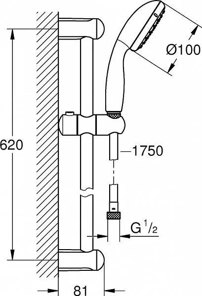 Габаритная схема Душевой гарнитур Grohe Tempesta New 27598001