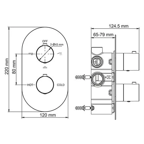 Габаритная схема Душевой комплект Wasserkraft Berkel A174868 Thermo