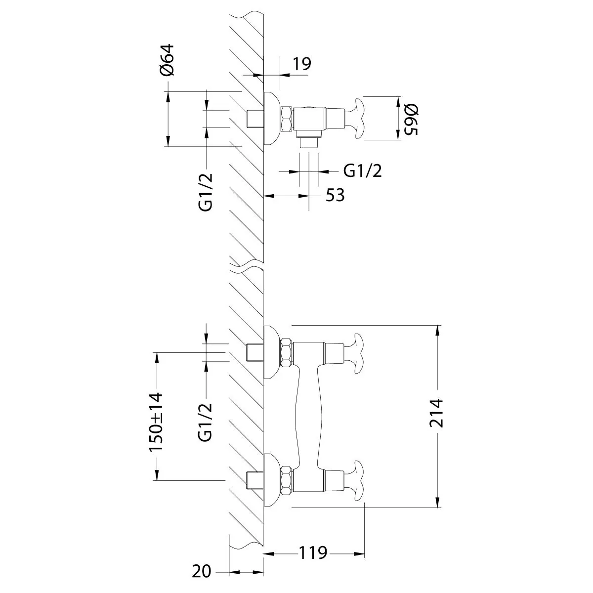 Габаритная схема Смеситель Lemark Flora LM0103C для душа