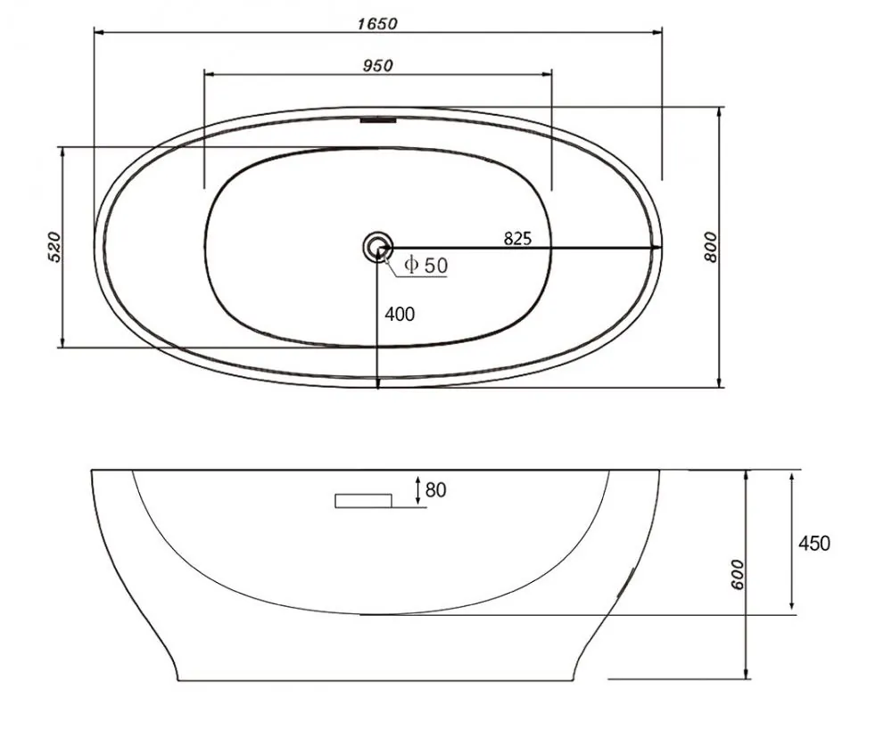 Габаритная схема Акриловая ванна Abber AB9207 165х80