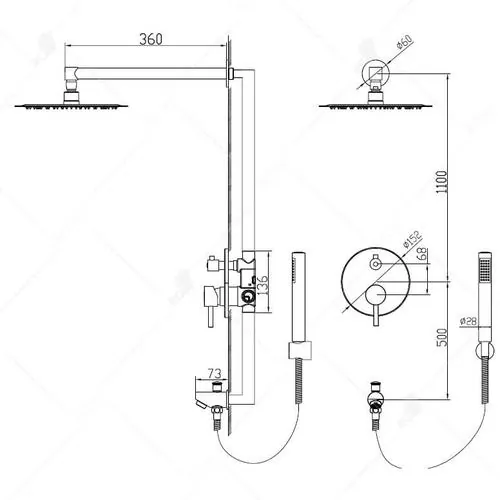 Габаритная схема Душевой комплект RGW Shower Panels SP-52