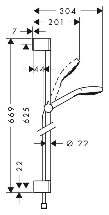Габаритная схема Душевой гарнитур Hansgrohe Croma Select E 26582400