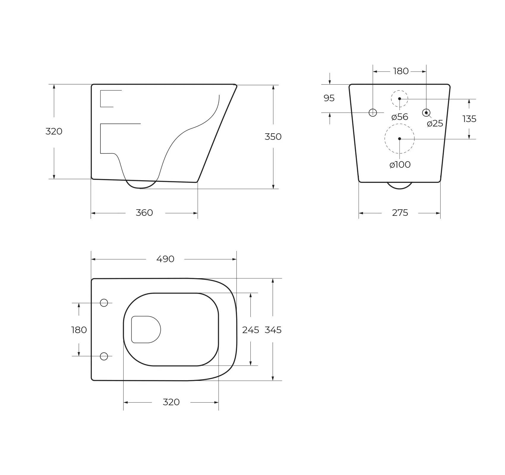 Габаритная схема Унитаз подвесной BelBagno Ardente-Tor BB520CH-TOR/BB2322SC