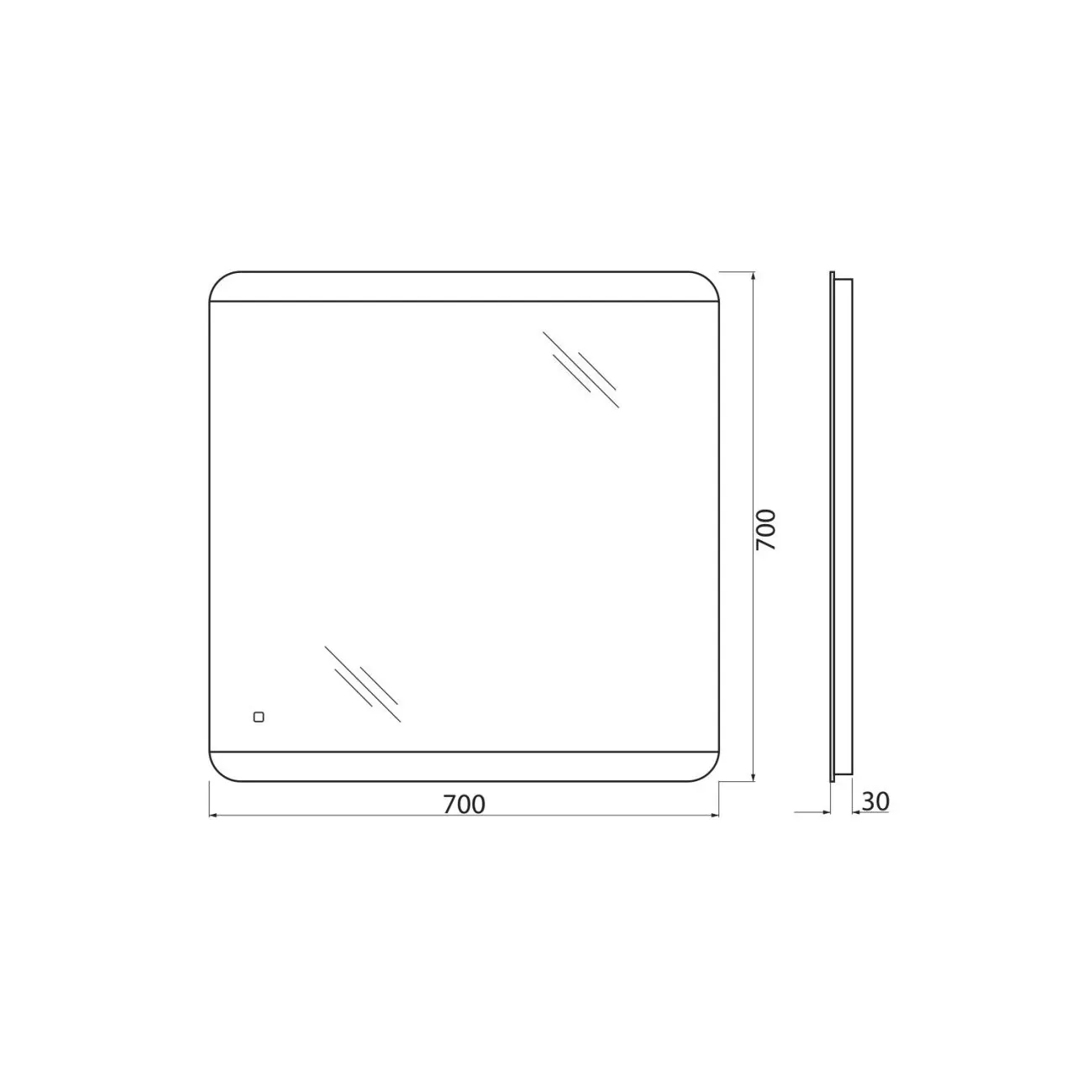 Габаритная схема Зеркало BelBagno SPC-CEZ-700-700-LED-TCH