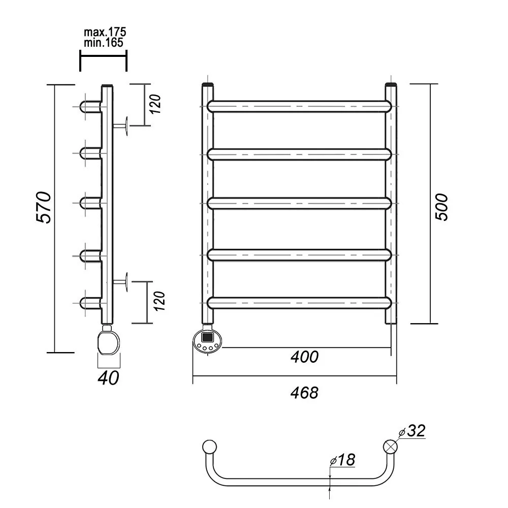 Габаритная схема Полотенцесушитель электрический Domoterm Стефано П5 40x50 L хром