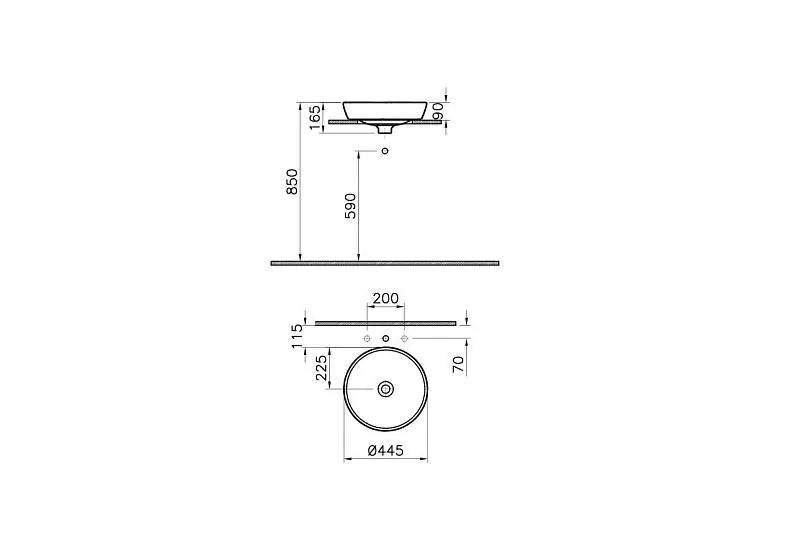 Габаритная схема Раковина Vitra Metropole 5940B003-0012 45 см