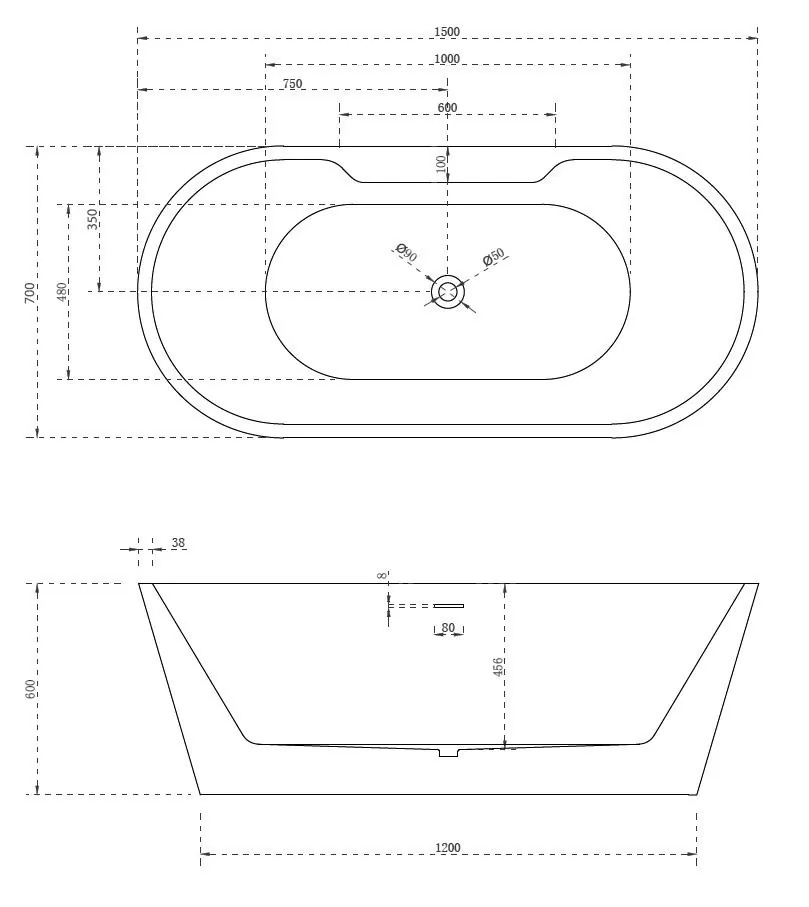 Габаритная схема Акриловая ванна Abber AB9299-1.5 150х70