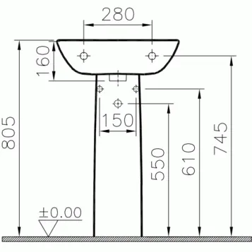 Габаритная схема Пьедестал для раковины Vitra S20 5529B003-0156