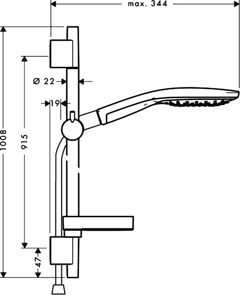 Габаритная схема Душевой гарнитур Hansgrohe Raindance Select S 27803000