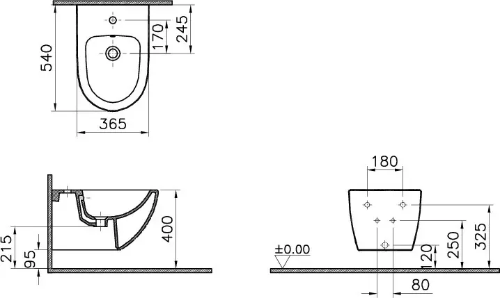 Габаритная схема Биде подвесное Vitra Sento 4338B003-1046