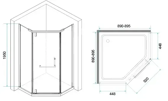 Габаритная схема Душевой уголок RGW Hotel HO-081B 90х90 стекло тонированное