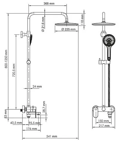 Габаритная схема Душевая стойка Wasserkraft Elbe A17401